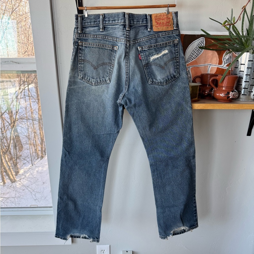 Levi's Blue Straight-Leg Jeans with Distressed Back Pocket